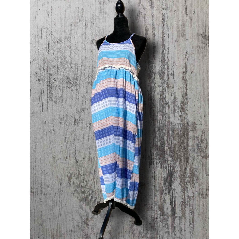 Stunning Blue and Peach colored striped linen dress